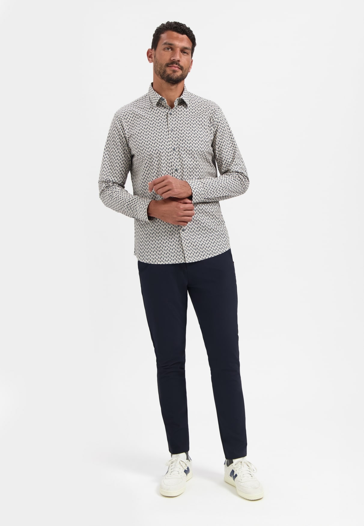 camisa printed strech blanca - Imagen 3