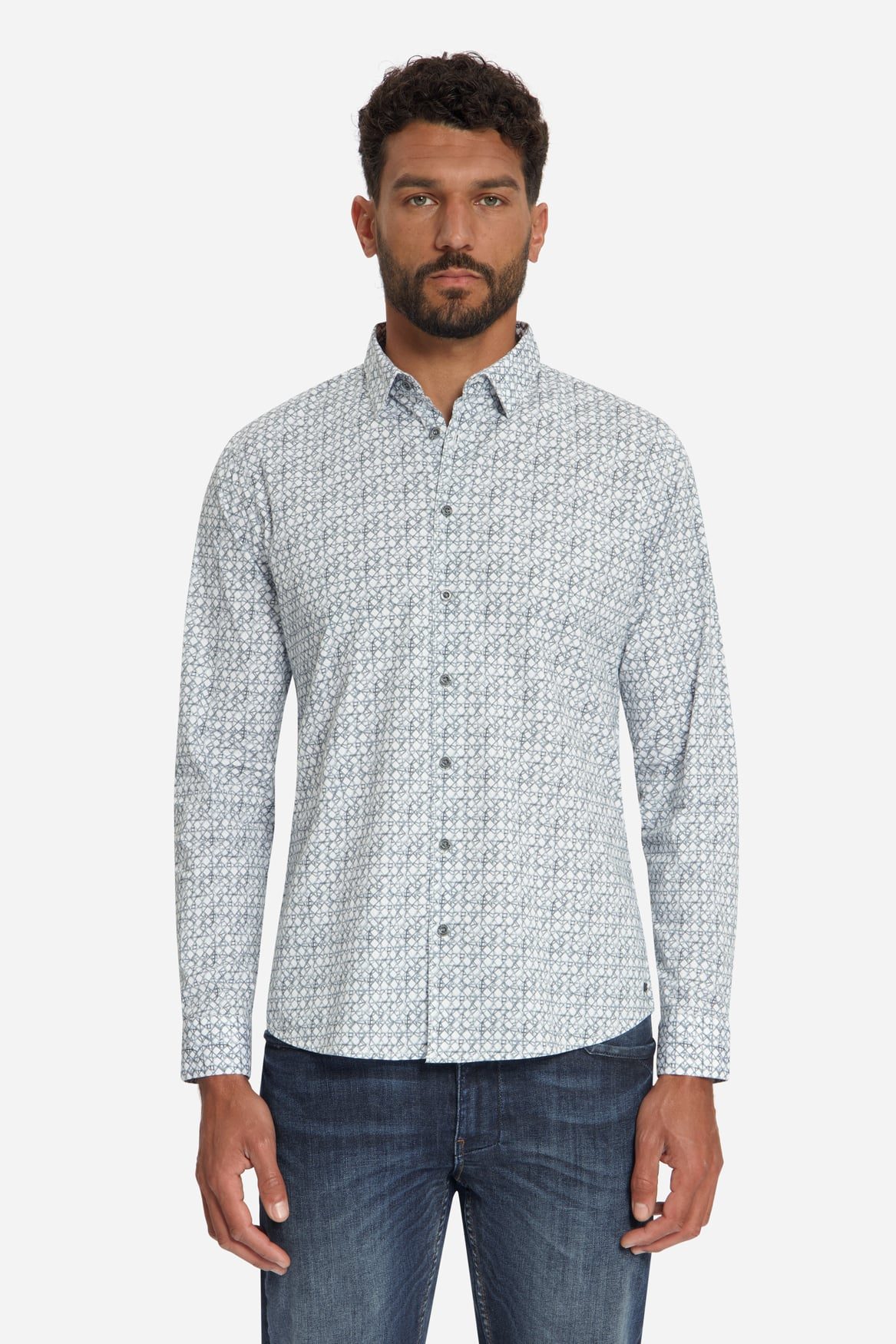 camisa allover printed dusty blue