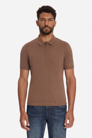 polo zip melange light brown