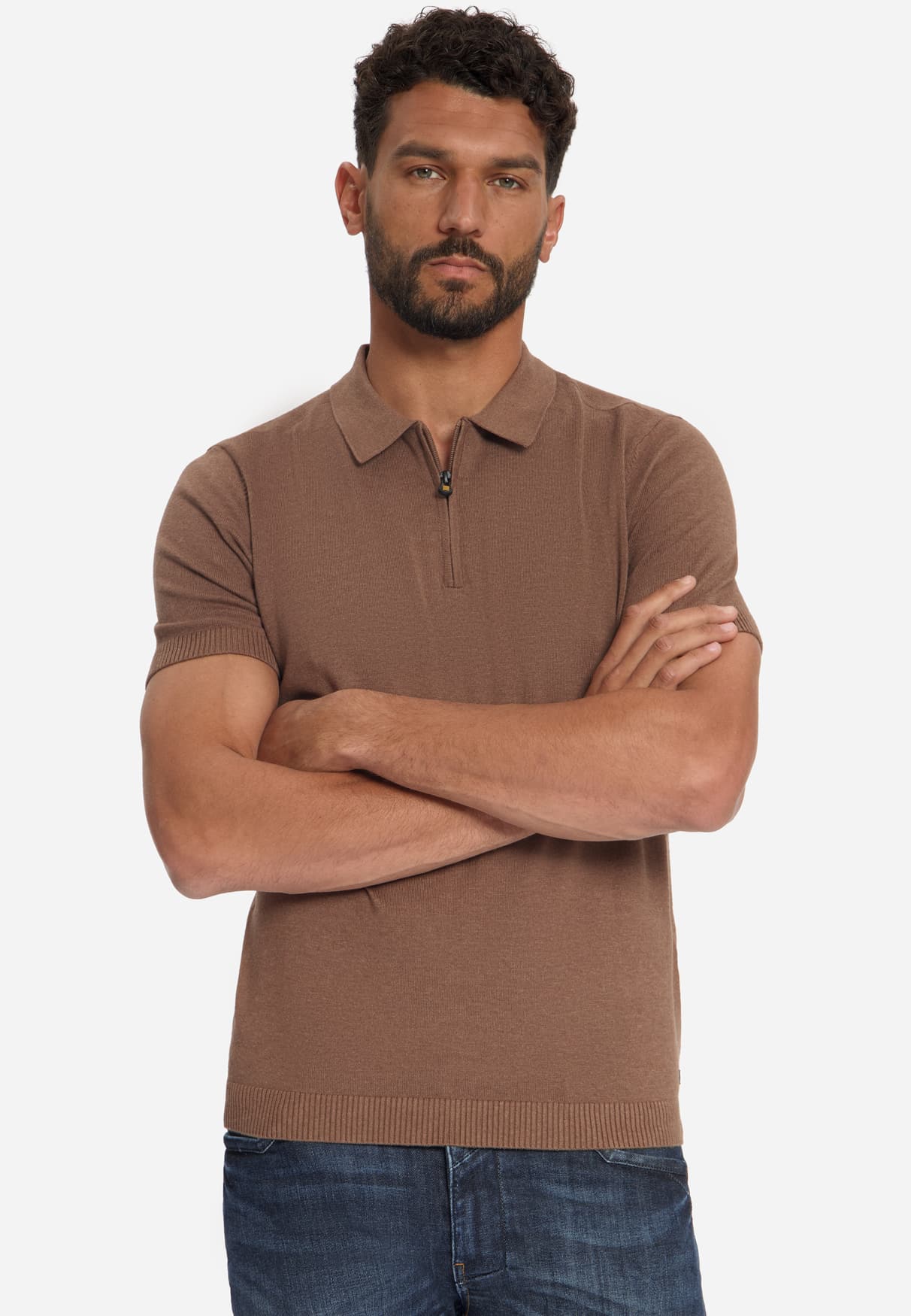 polo zip melange light brown - Imagen 3