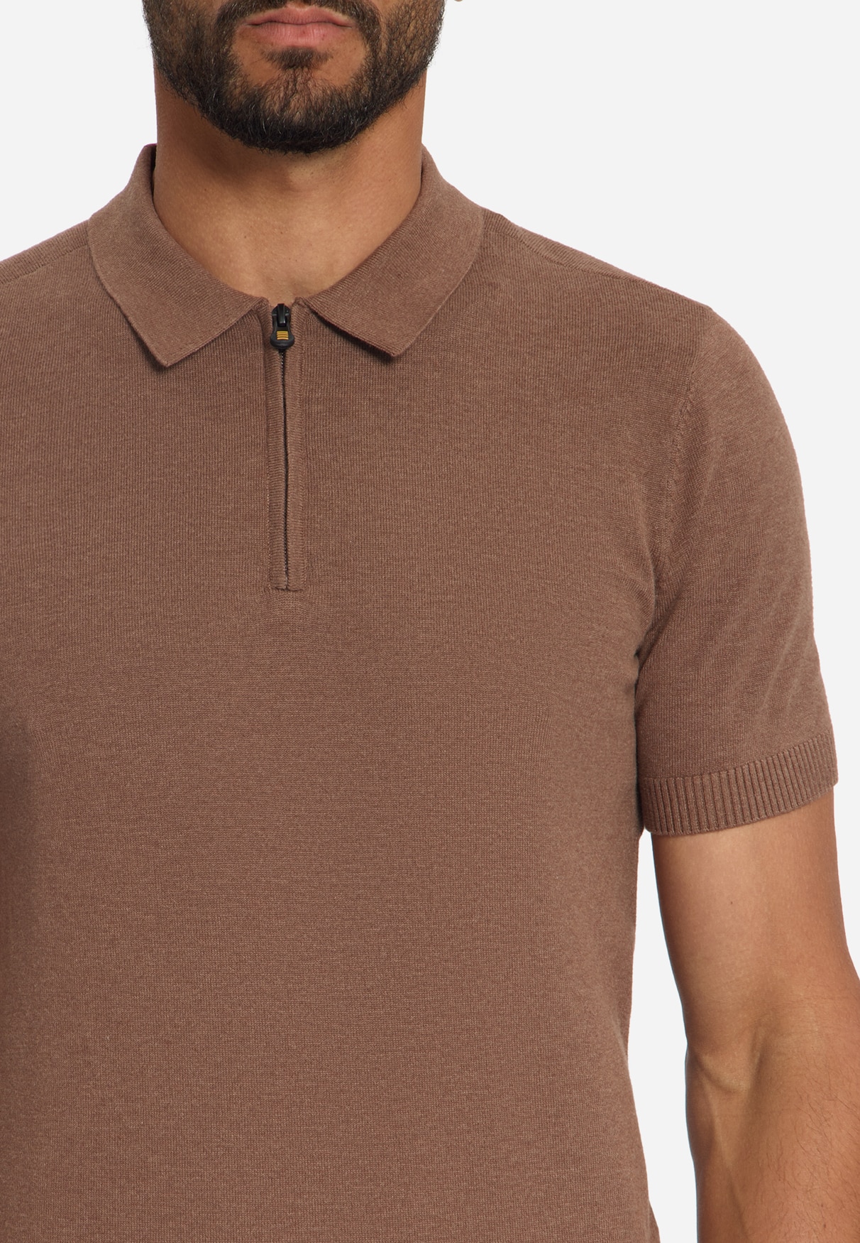 polo zip melange light brown - Imagen 4