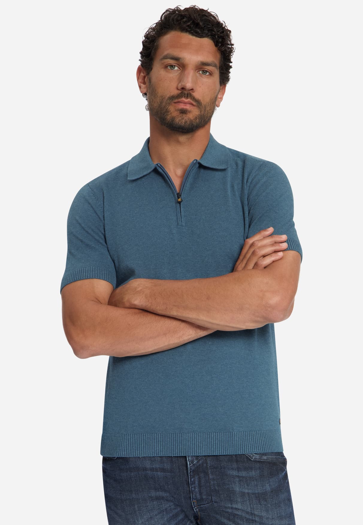 polo zip melange shadow blue - Imagen 3