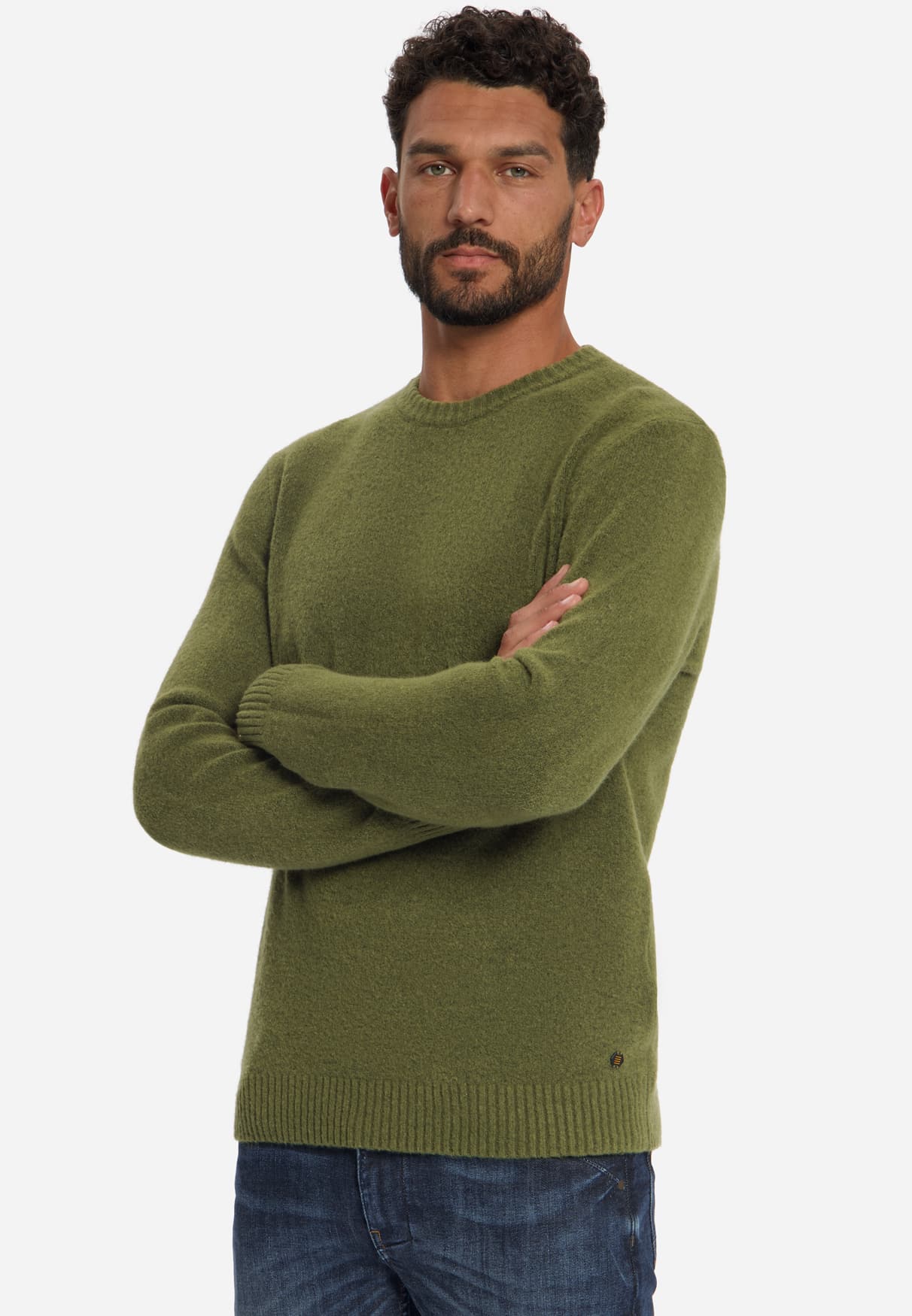 jersey Crew Neck Melange Light Weight with Wool moss - Imagen 2
