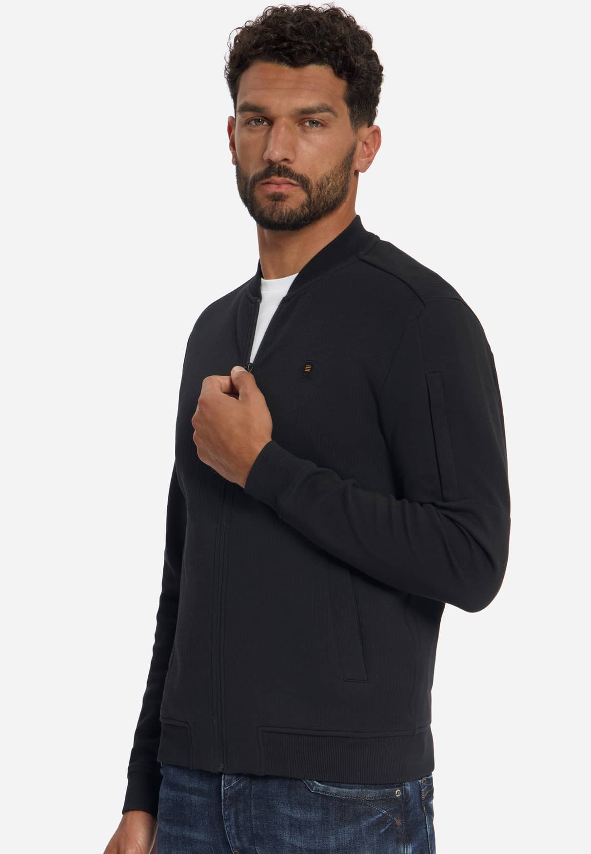 sudadera Full Zip Bomber Structure Jacquard negra - Imagen 3