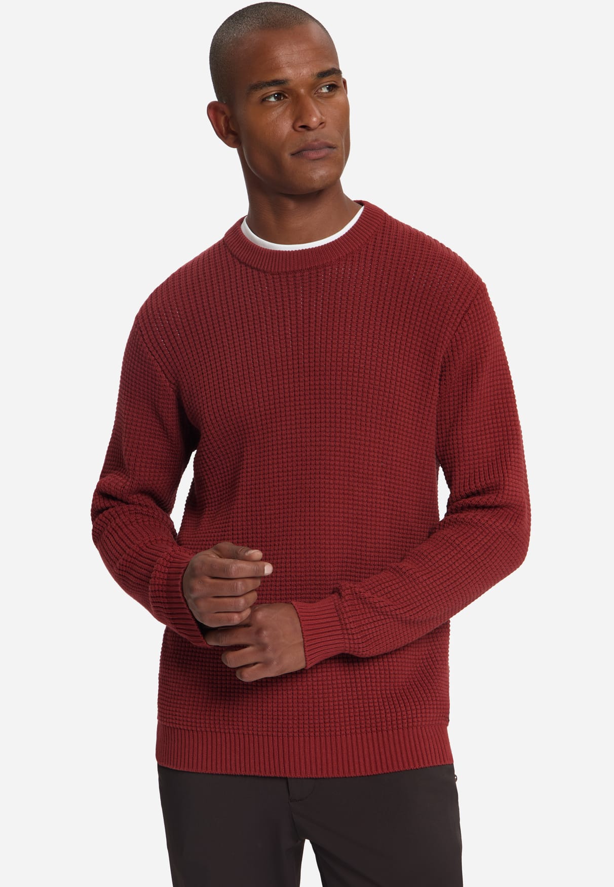 jersey Crewneck Waffle Jacquard cayenne - Imagen 4